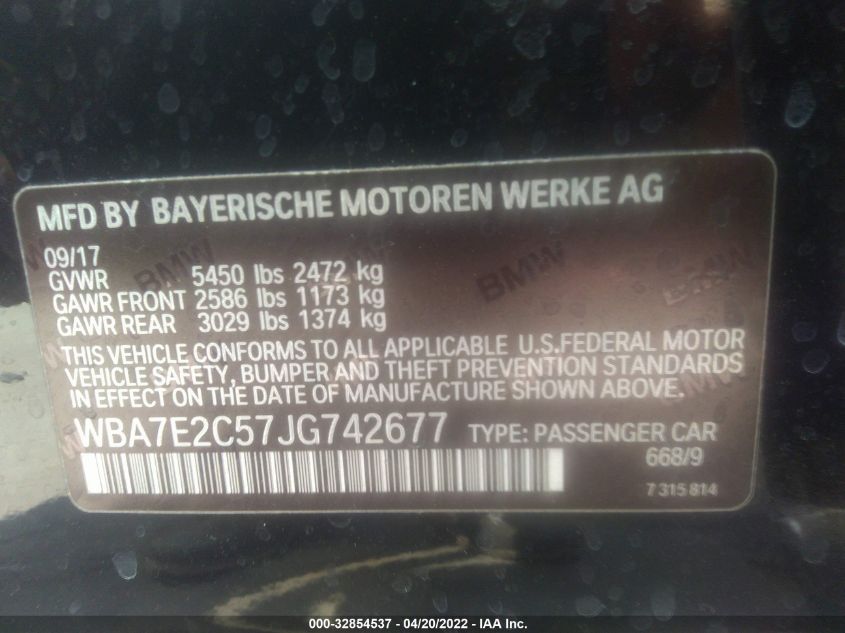 2018 BMW 7 SERIES 740I WBA7E2C57JG742677