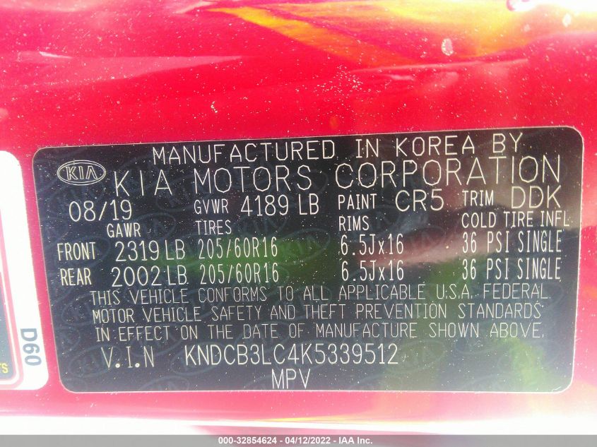 2019 KIA NIRO LX KNDCB3LC4K5339512