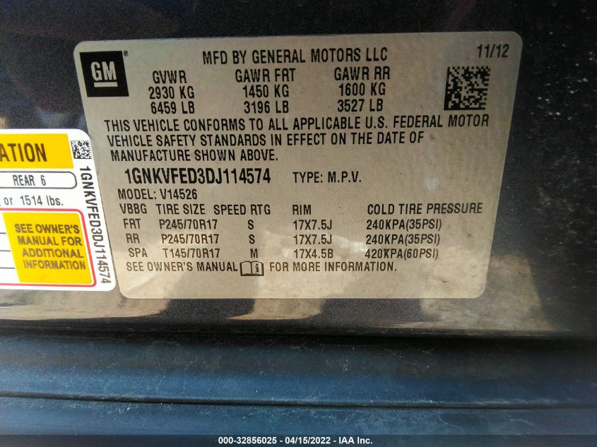 2013 CHEVROLET TRAVERSE LS 1GNKVFED3DJ114574