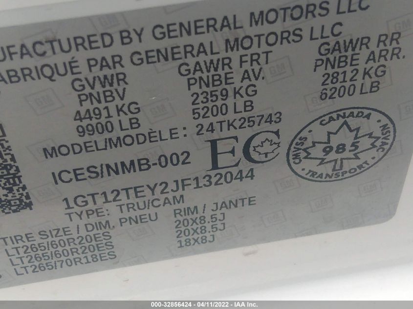 2018 GMC SIERRA 2500HD SLT 1GT12TEY2JF132044