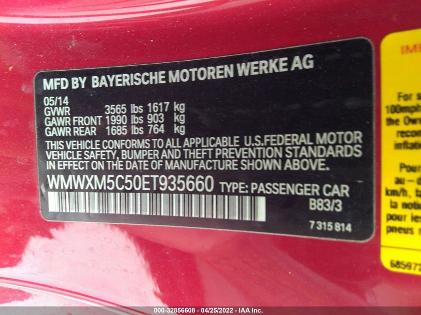 2014 MINI COOPER HARDTOP WMWXM5C50ET935660
