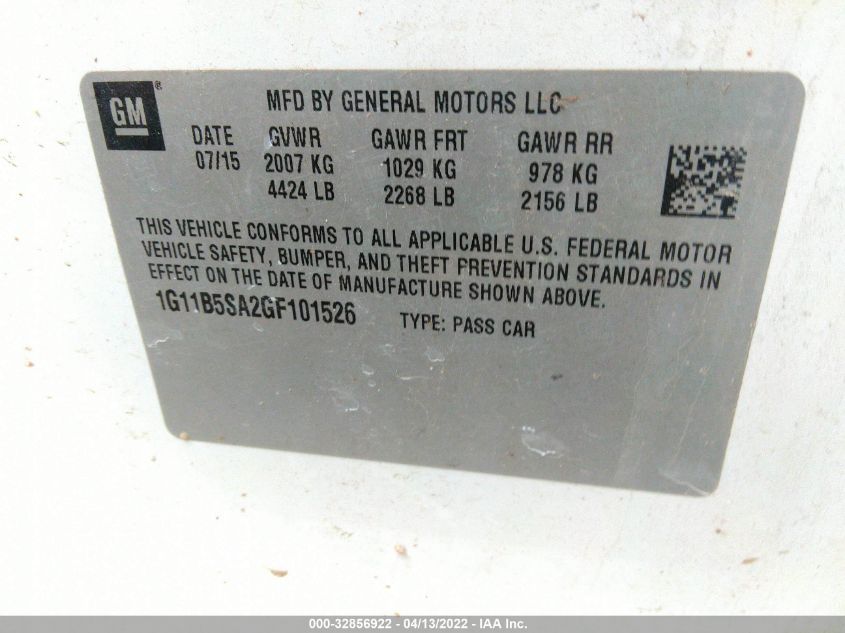 2016 CHEVROLET MALIBU LIMITED LS 1G11B5SA2GF101526