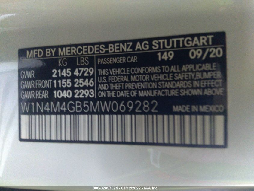 2021 MERCEDES-BENZ GLB GLB 250 W1N4M4GB5MW069282