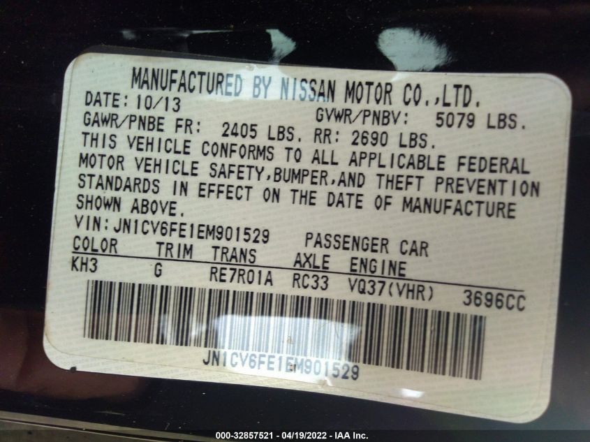 2014 INFINITI Q60 CONVERTIBLE - JN1CV6FE1EM901529