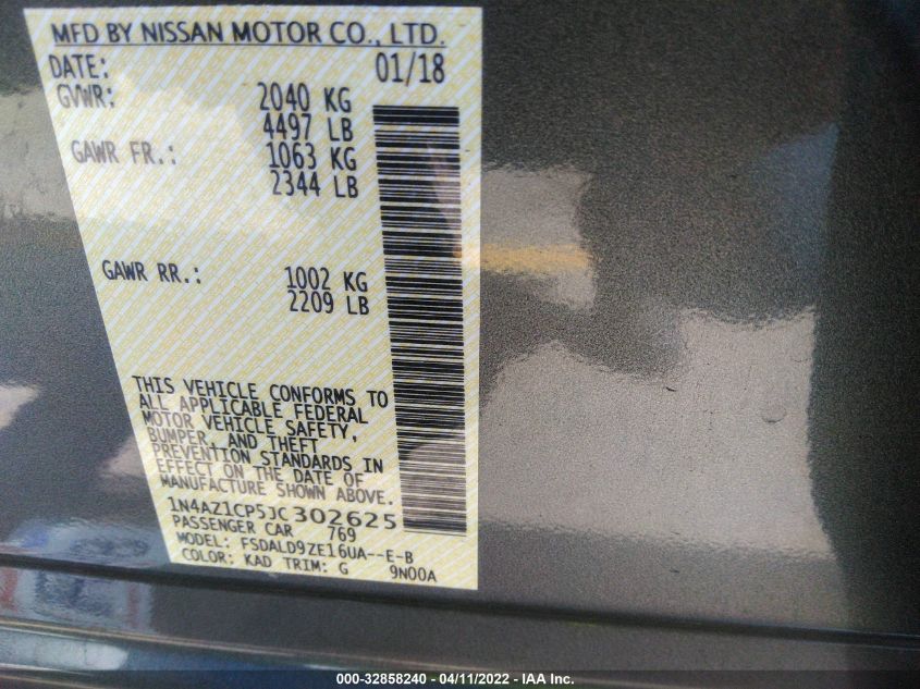 2018 NISSAN LEAF SV 1N4AZ1CP5JC302625