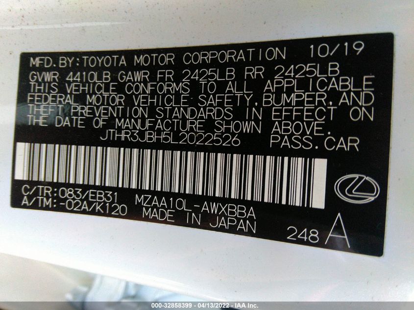 2020 LEXUS UX UX 200 F SPORT JTHR3JBH5L2022526