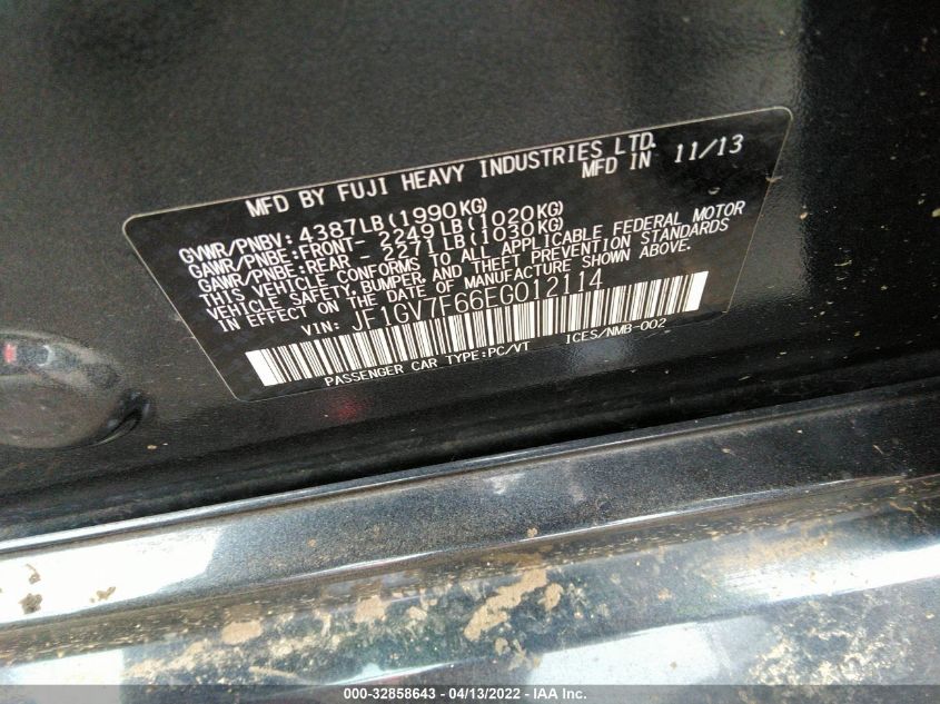 2014 SUBARU IMPREZA SEDAN WRX WRX LIMITED JF1GV7F66EG012114