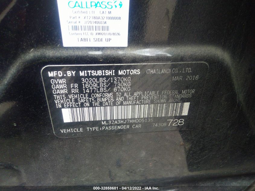2017 MITSUBISHI MIRAGE ES ML32A3HJ7HH005135