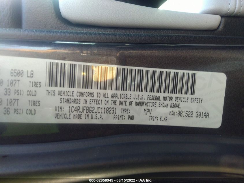 2018 JEEP GRAND CHEROKEE STERLING EDITION 1C4RJFBG2JC118231