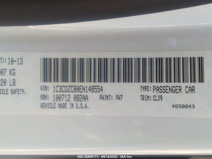 2014 DODGE AVENGER SXT 1C3CDZCB0EN148554