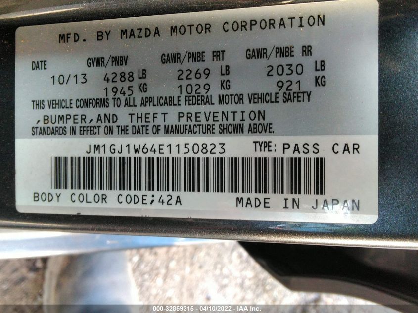 2014 MAZDA MAZDA6 I GRAND TOURING JM1GJ1W64E1150823