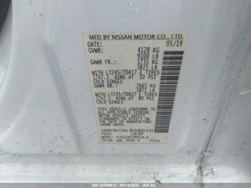 2019 NISSAN NV CARGO SV 1N6BF0KY2KN808010