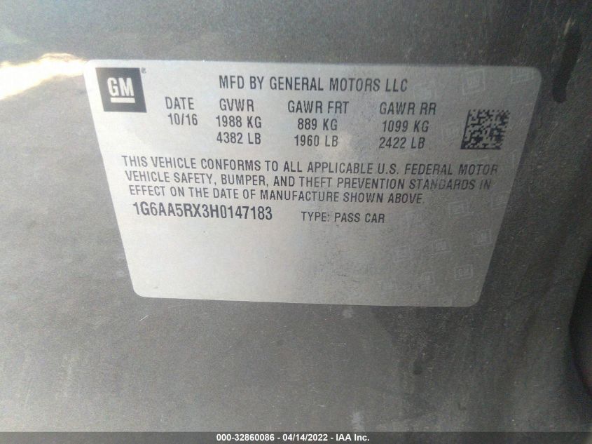 2017 CADILLAC ATS SEDAN RWD 1G6AA5RX3H0147183