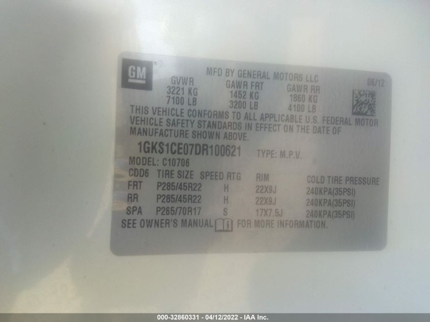 2013 GMC YUKON SLT 1GKS1CE07DR100621