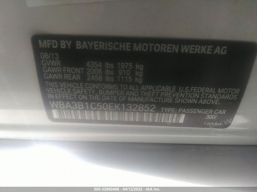2014 BMW 3 SERIES 320I WBA3B1C50EK132852