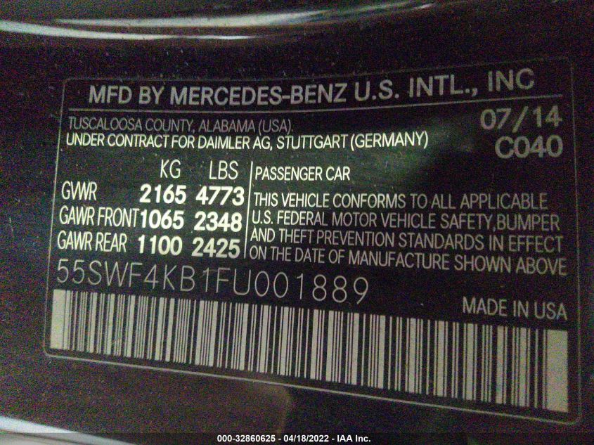 2015 MERCEDES-BENZ C-CLASS C 300 55SWF4KB1FU001889