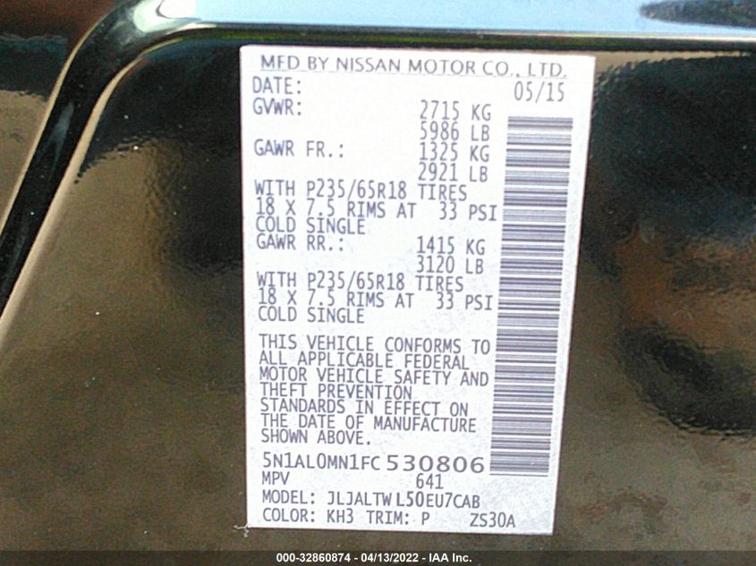 2015 INFINITI QX60 5N1AL0MN1FC530806