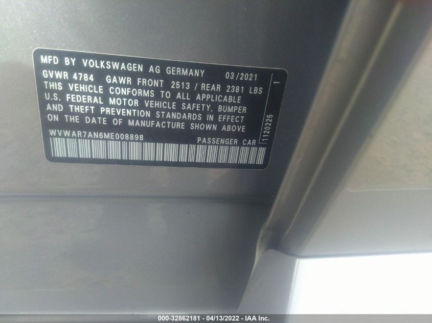 2021 VOLKSWAGEN ARTEON SE WVWAR7AN6ME008898