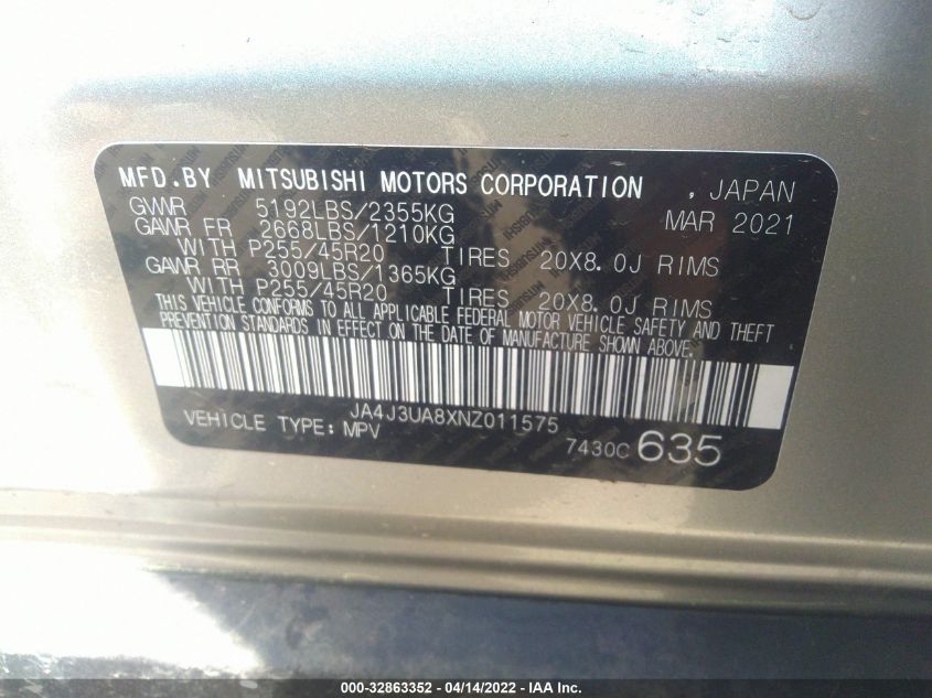 2022 MITSUBISHI OUTLANDER SE JA4J3UA8XNZ011575