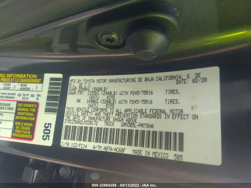 2020 TOYOTA TACOMA 4WD SR5/TRD SPORT 3TMCZ5AN2LM338172