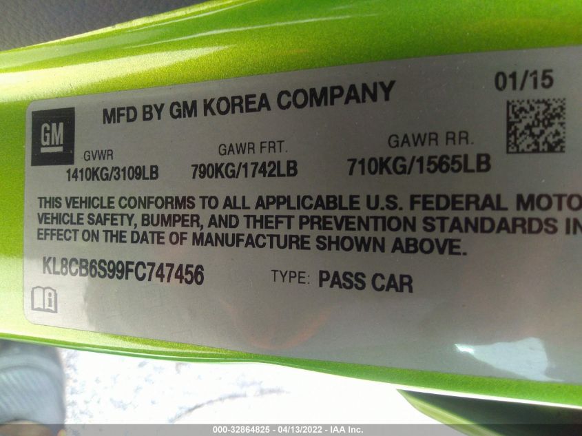 2015 CHEVROLET SPARK LS KL8CB6S99FC747456