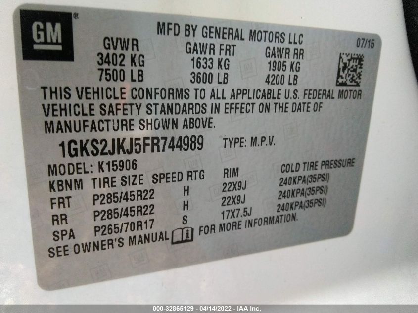 2015 GMC YUKON XL DENALI 1GKS2JKJ5FR744989