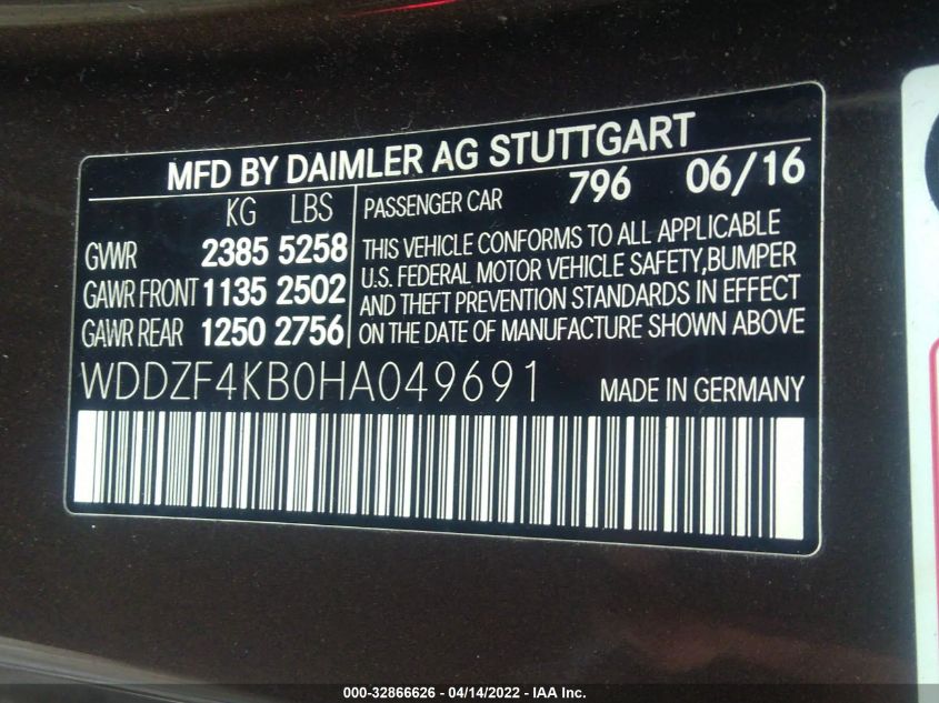 2017 MERCEDES-BENZ E-CLASS E 300 WDDZF4KB0HA049691