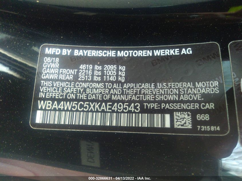 2019 BMW 4 SERIES 430I XDRIVE WBA4W5C5XKAE49543