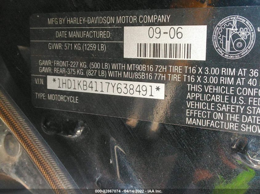 2007 HARLEY-DAVIDSON FLHX 1HD1KB4117Y638491