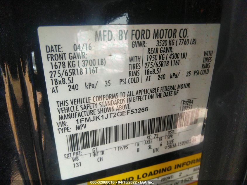 2016 FORD EXPEDITION EL XLT/KING RANCH 1FMJK1JT2GEF53268