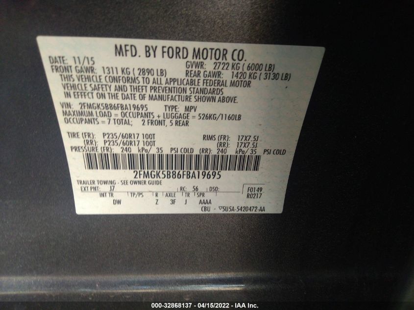 2015 FORD FLEX SE 2FMGK5B86FBA19695