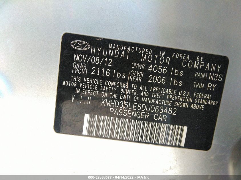 2013 HYUNDAI ELANTRA GT KMHD35LE6DU063482