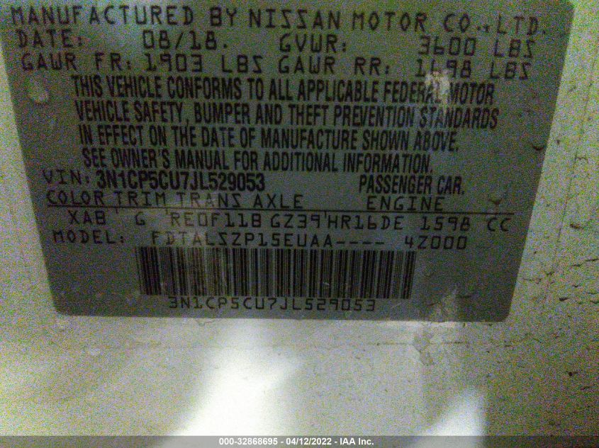 2018 NISSAN KICKS SV 3N1CP5CU7JL529053