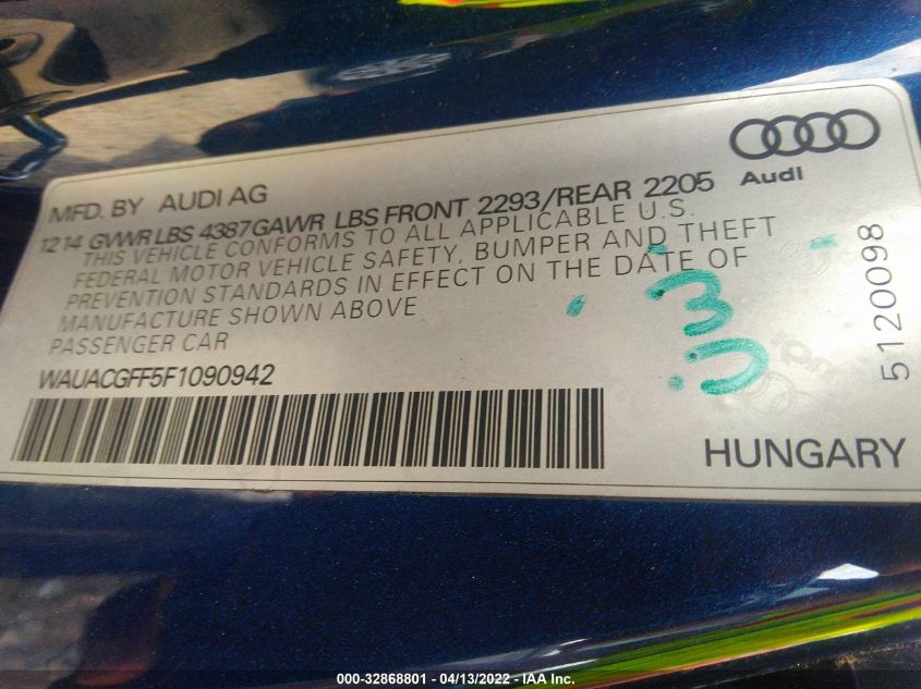 2015 AUDI A3 1.8T PREMIUM WAUACGFF5F1090942