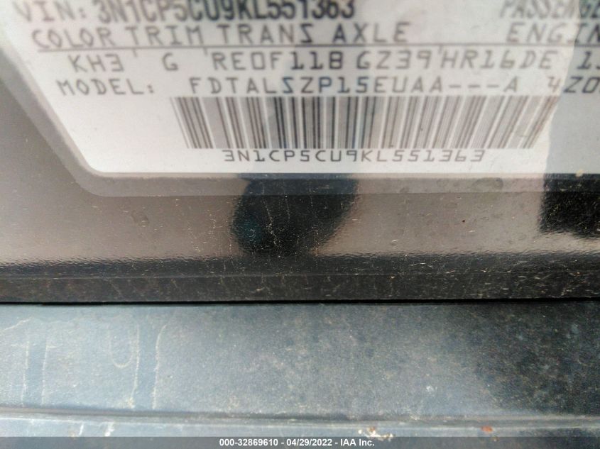 2019 NISSAN KICKS SV 3N1CP5CU9KL551363