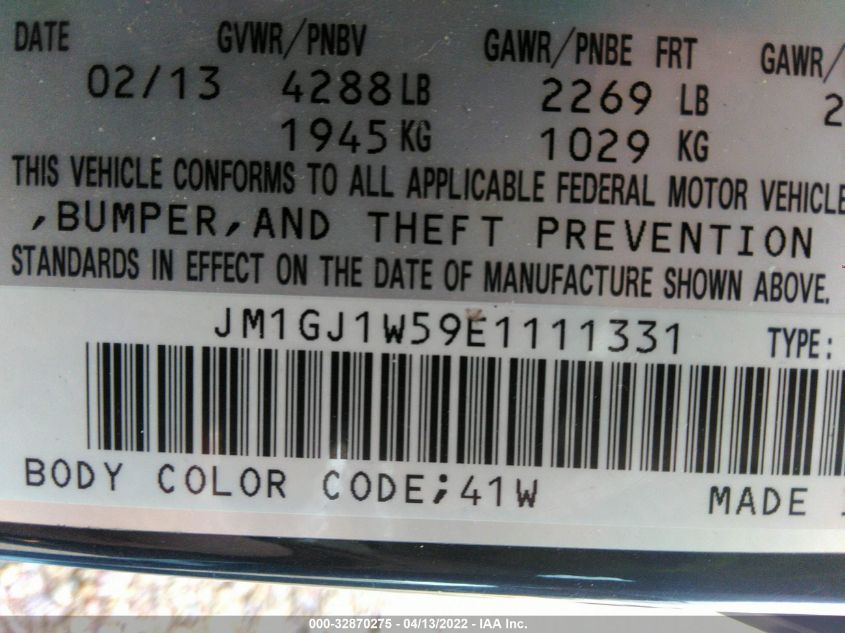 2014 MAZDA MAZDA6 I GRAND TOURING JM1GJ1W59E1111331