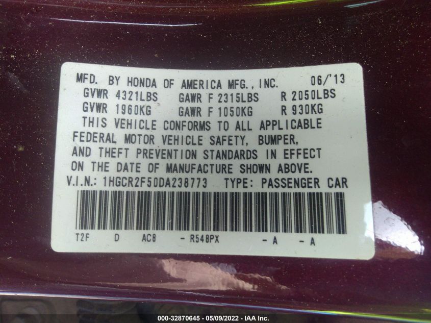 2013 HONDA ACCORD SDN SPORT 1HGCR2F50DA238773