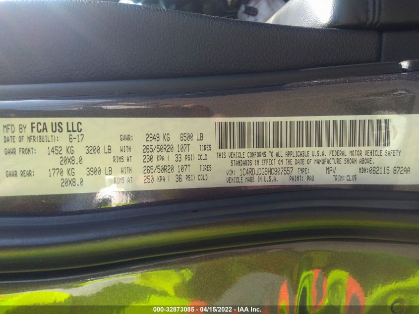 2017 DODGE DURANGO GT 1C4RDJDG9HC907557