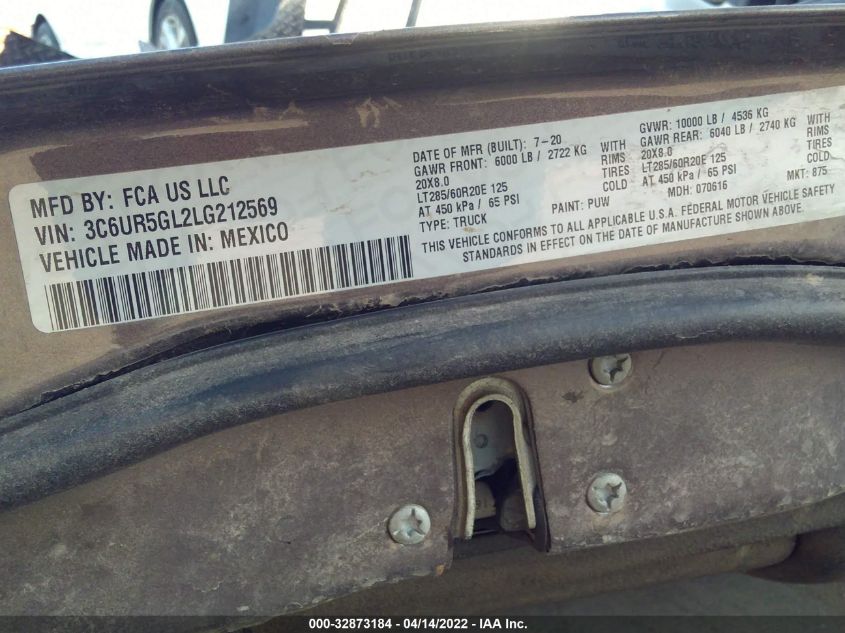 2020 RAM 2500 LONGHORN 3C6UR5GL2LG212569