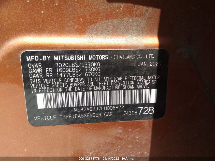 2020 MITSUBISHI MIRAGE LE/GT ML32A5HJ7LH006872
