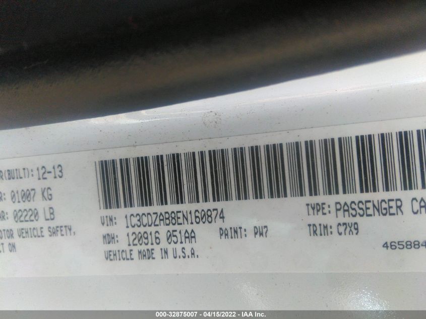2014 DODGE AVENGER SE 1C3CDZAB8EN160874