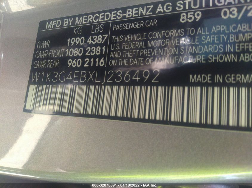 2020 MERCEDES-BENZ A-CLASS A 220 W1K3G4EBXLJ236492