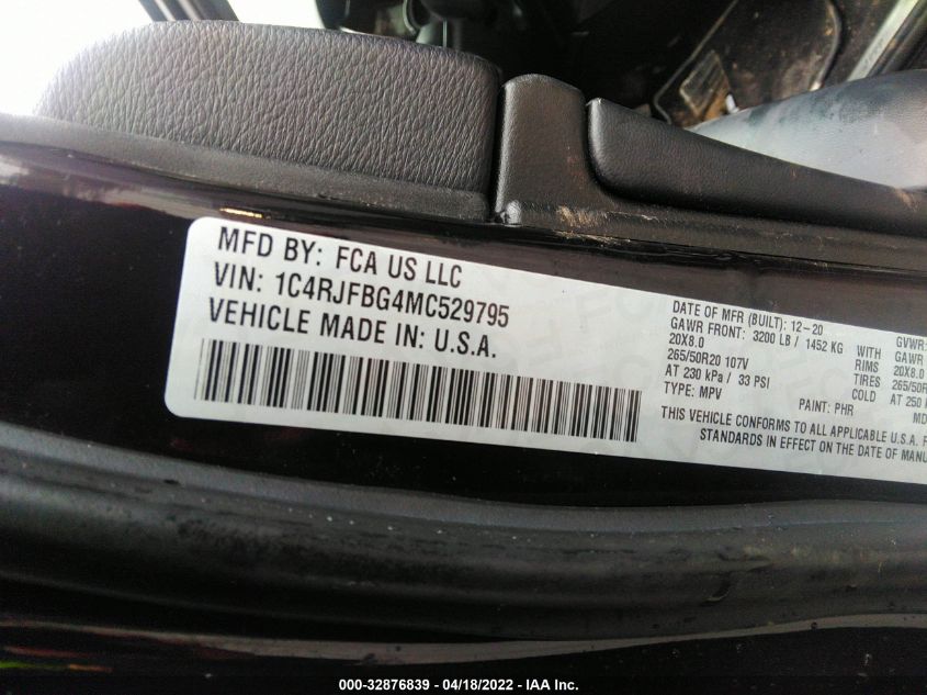 2021 JEEP GRAND CHEROKEE 80TH ANNIVERSARY 1C4RJFBG4MC529795