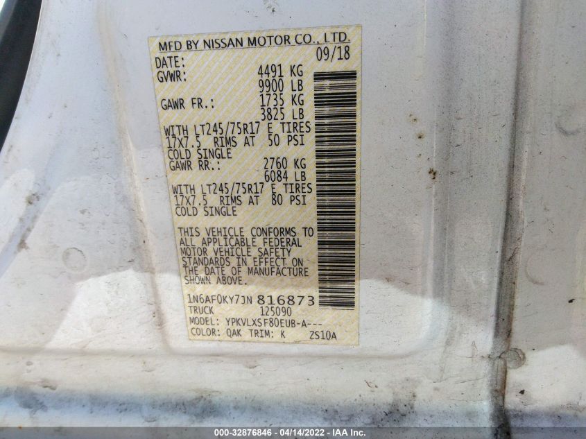 2018 NISSAN NV CARGO SV 1N6AF0KY7JN816873