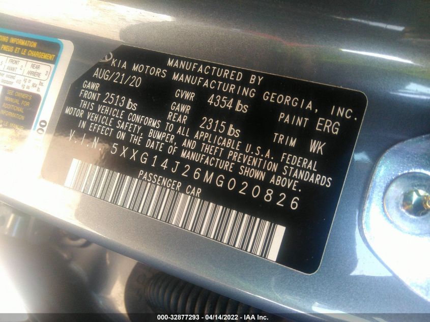 2021 KIA K5 LXS 5XXG14J26MG020826