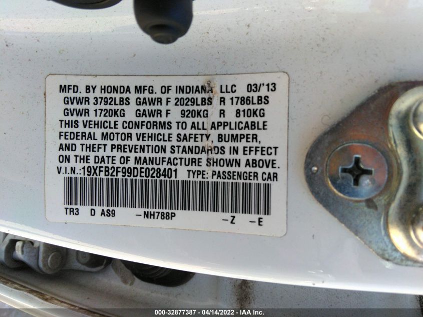 2013 HONDA CIVIC SDN EX-L 19XFB2F99DE028401