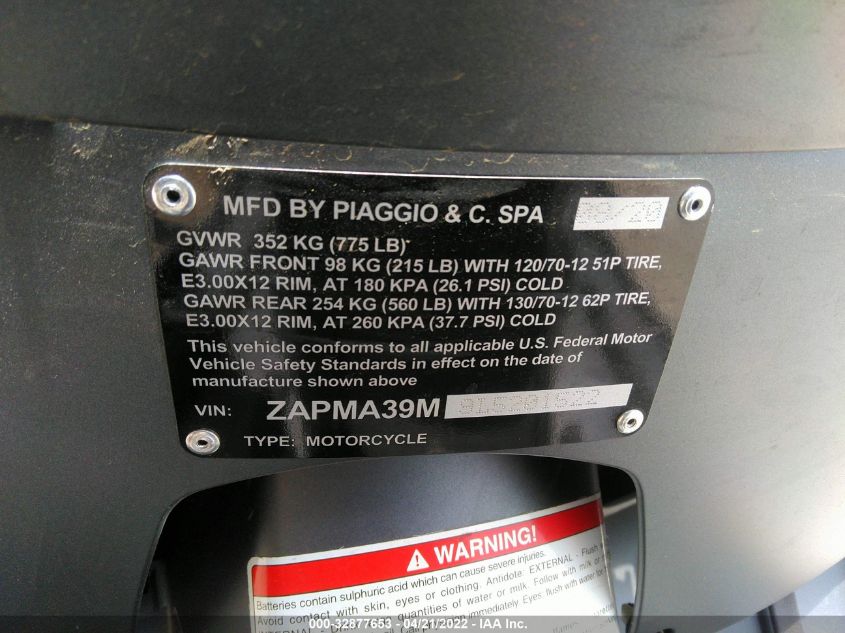 2020 VESPA GTS 300 SUPER ZAPMA39M9L5201522