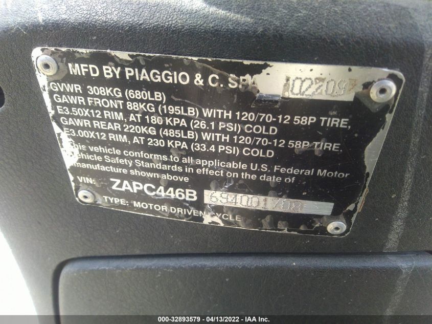 2009 PIAGGIO FLY 50 ZAPC446B694001708