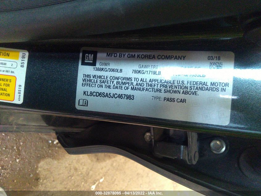 2018 CHEVROLET SPARK LT KL8CD6SA5JC467983