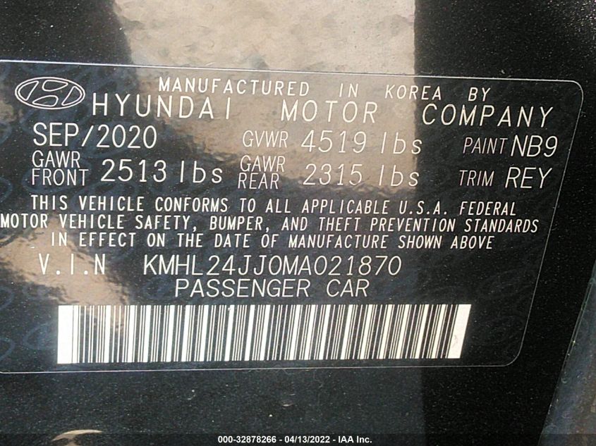 2021 HYUNDAI SONATA HYBRID BLUE KMHL24JJ0MA021870